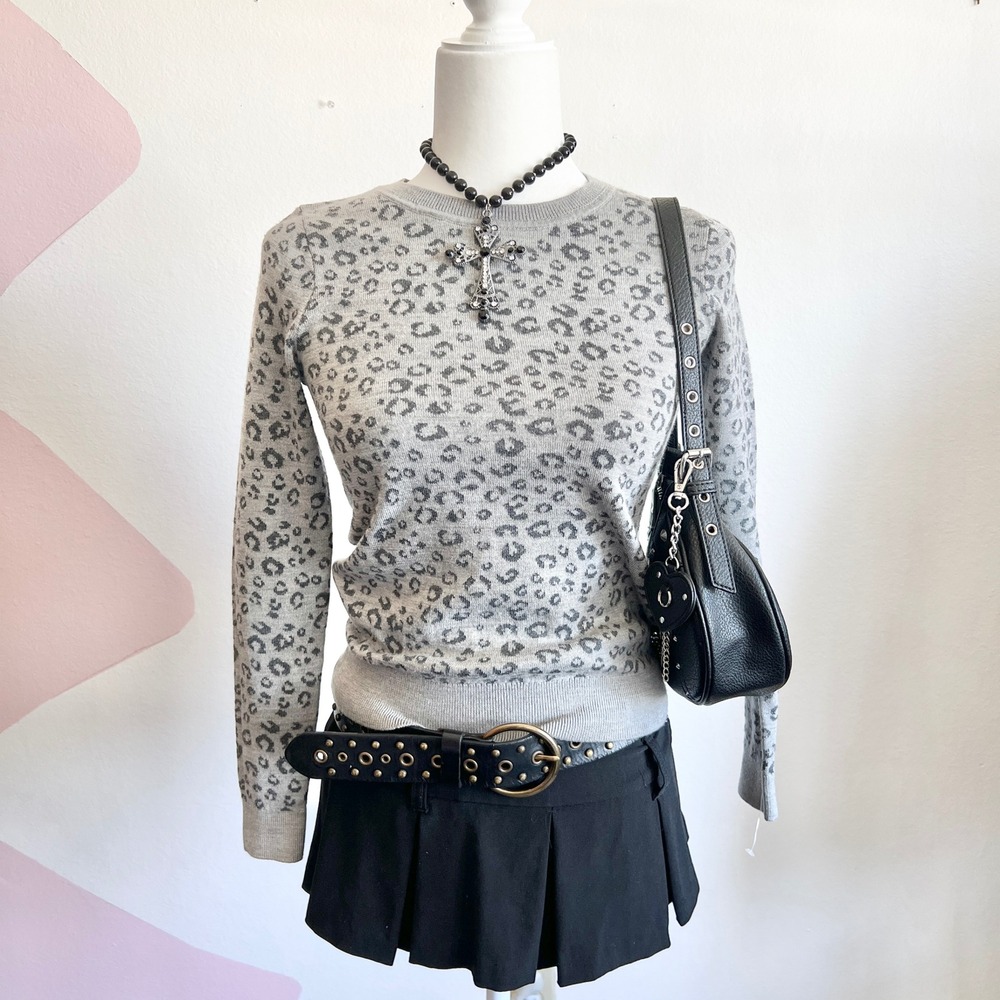 Leopard Sweater, Grunge, 2000s, Trendy,‎ XS, Vintage Inspired